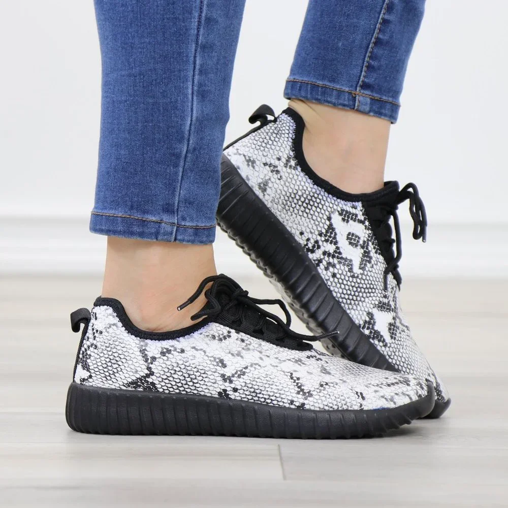 Snake skin Print  fashion Comfort Walking Sneakers Shoes - Picture 4 of 14
